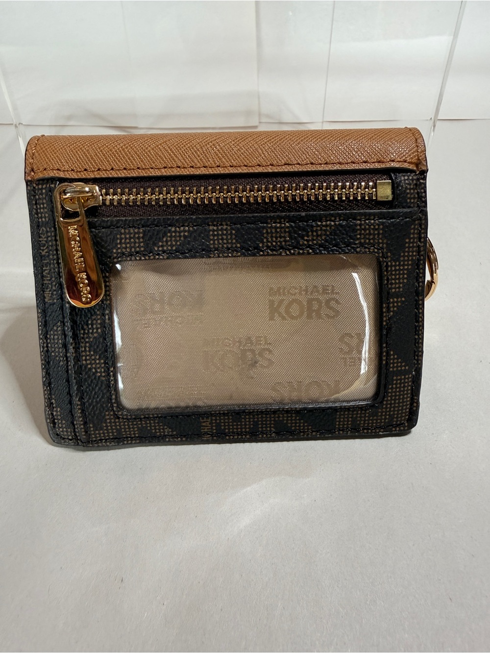 MICHAEL KORS Tan and Brown Logo Compact Wallet - Picture 2 of 6